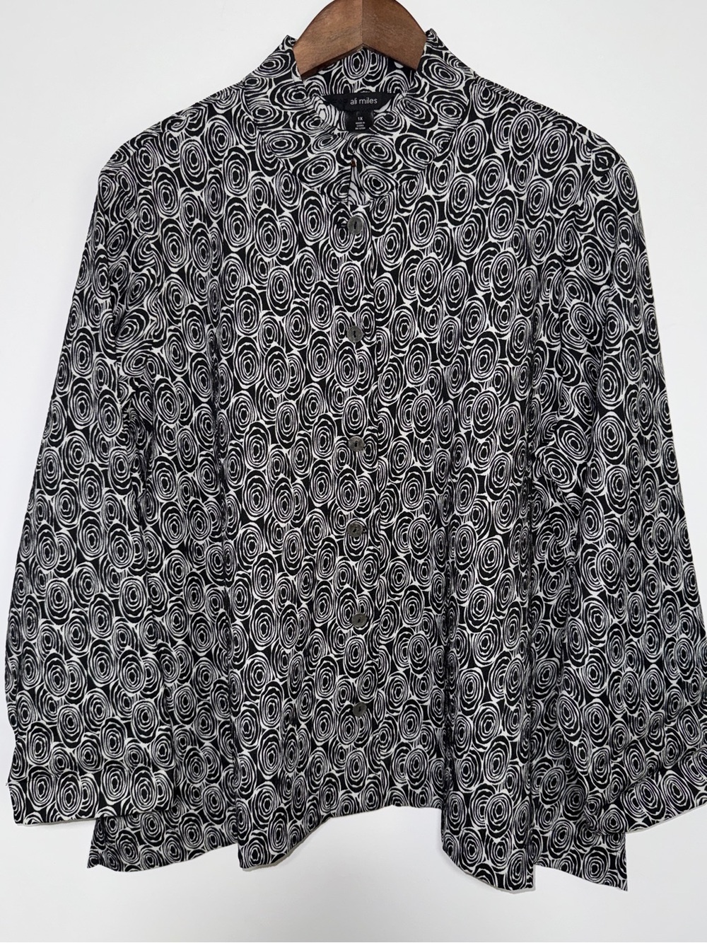 Ali Miles 1X Black White Concentric Circles Textured Jacket Button Front